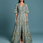 Floral V-Ausschnitt A-Linie Maxikleid - Boho Maxikleid