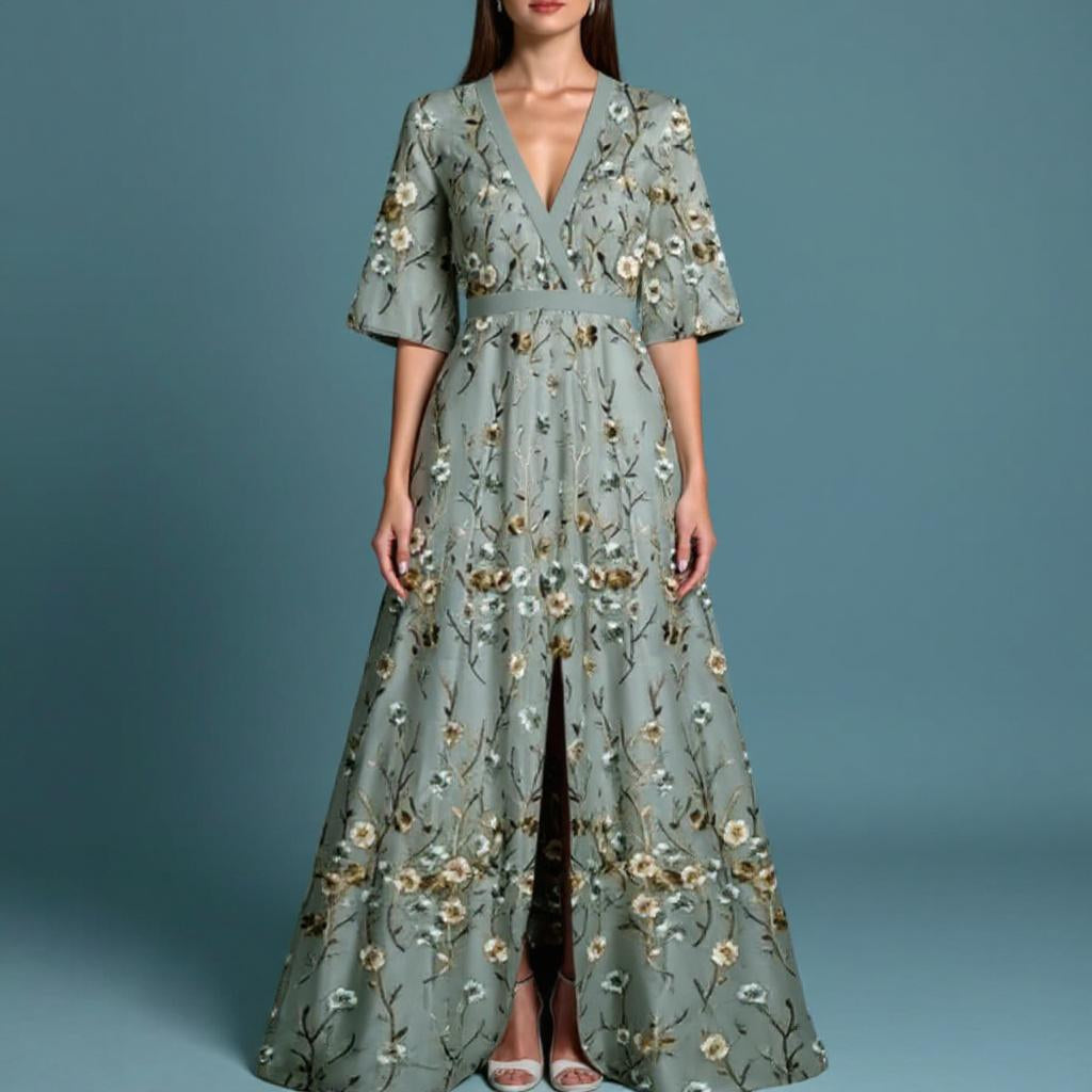 Floral V-Ausschnitt A-Linie Maxikleid - Boho Maxikleid