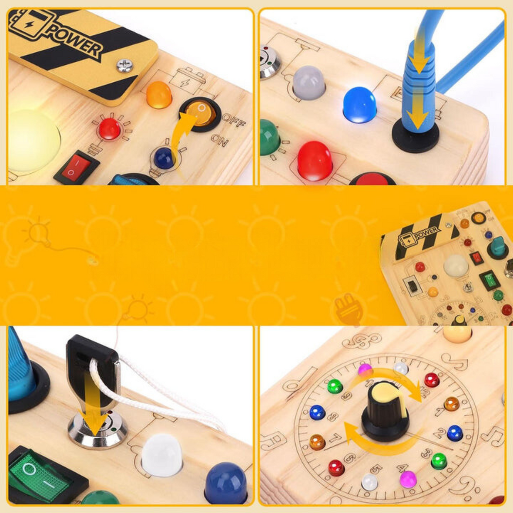 Holz Sensorik Busy Board LED Spielzeug - Activity Board für Kleinkinder