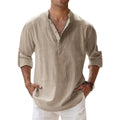 Herren Leinen-Baumwoll Henley Hemd | Leichtes Langarm-Freizeithemd | Einfarbiges Hemd mit Offenem Henley-Kragen für Alltag & Freizeit | Novera