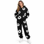 Frauen-Trainingsanzug mit Blumenmuster | Hoodie mit Kängurutasche | Passende Hose mit elastischem Bund