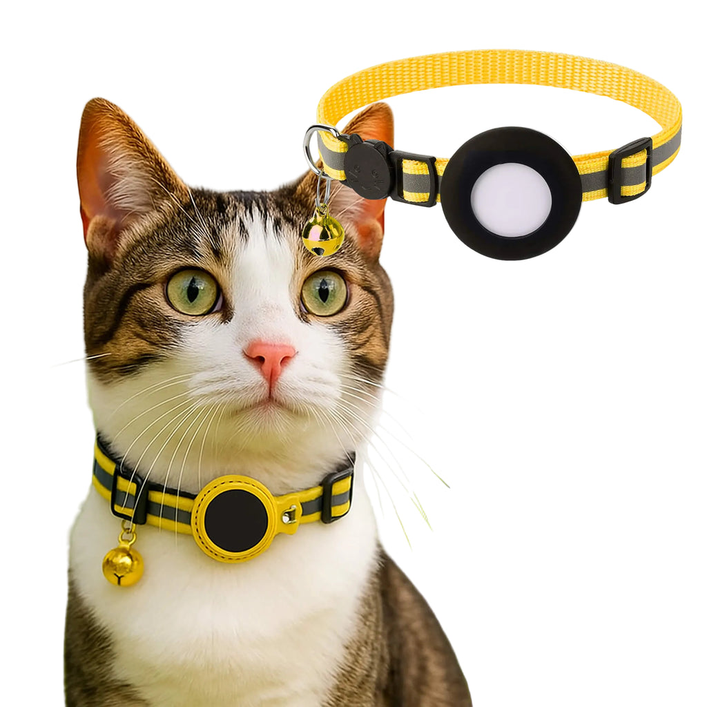 Reflektierendes Verstellbares Haustierhalsband - PU Halsband mit Trackerhalterung
