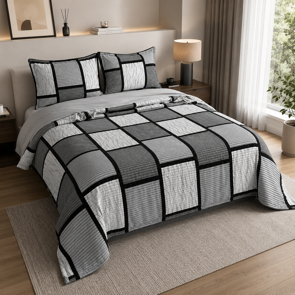 Samt-Wohndecke | Leichtes Gewebe mit strukturierter Oberfläche | Überwurf für Sofa und Bett