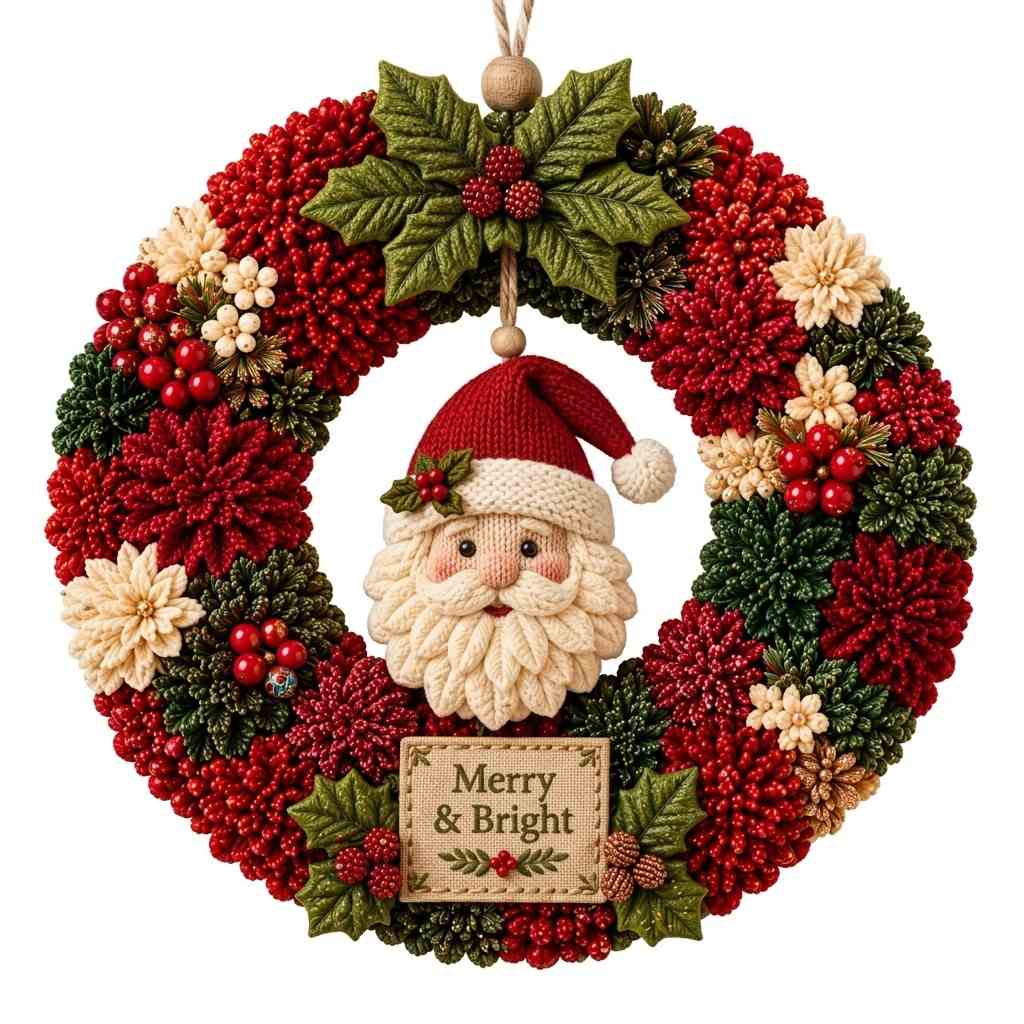 DIY-Weihnachtskranz-Bastelset | 3D-Stoffdesign | Türdekoration mit Weihnachtsmann, Rentier & Schneemann
