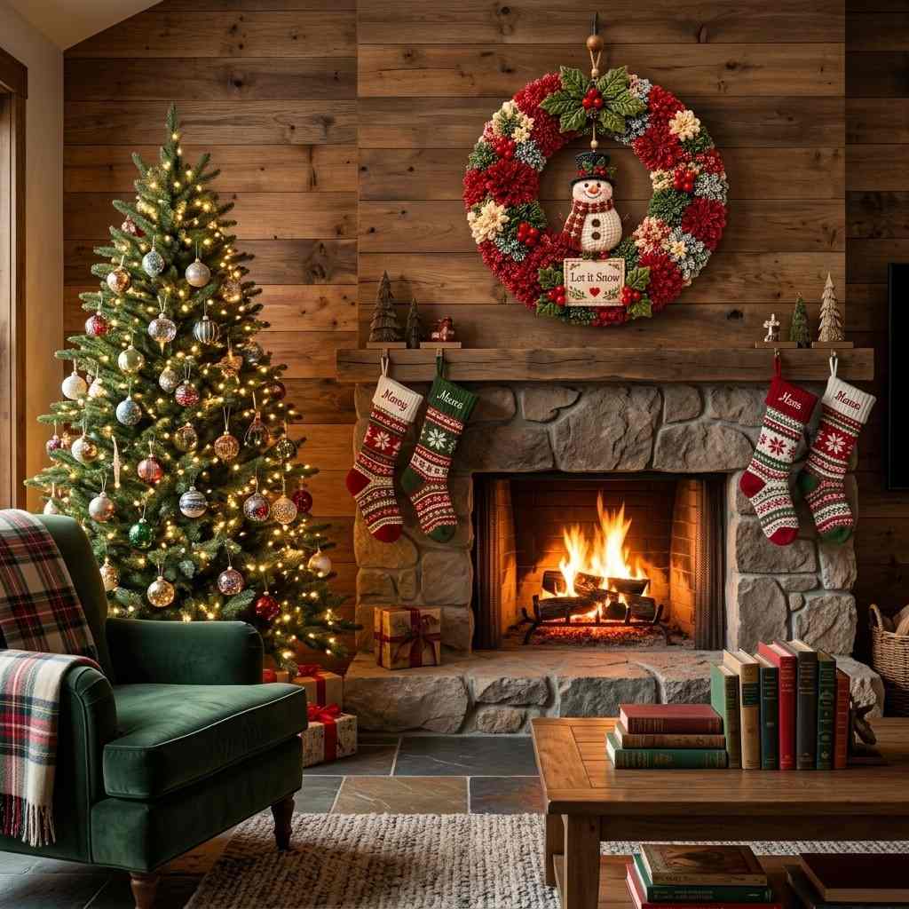 DIY-Weihnachtskranz-Bastelset | 3D-Stoffdesign | Türdekoration mit Weihnachtsmann, Rentier & Schneemann