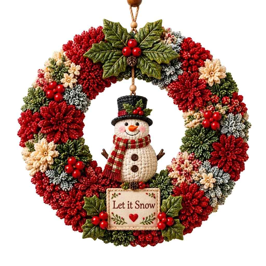DIY-Weihnachtskranz-Bastelset | 3D-Stoffdesign | Türdekoration mit Weihnachtsmann, Rentier & Schneemann