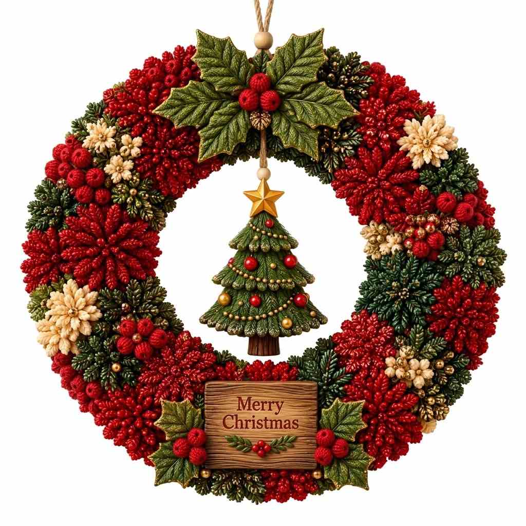 DIY-Weihnachtskranz-Bastelset | 3D-Stoffdesign | Türdekoration mit Weihnachtsmann, Rentier & Schneemann