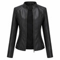 Damen-Bikerjacke aus PU-Leder | Baumwollfutter & Stehkragen | Reißverschluss für den Winter