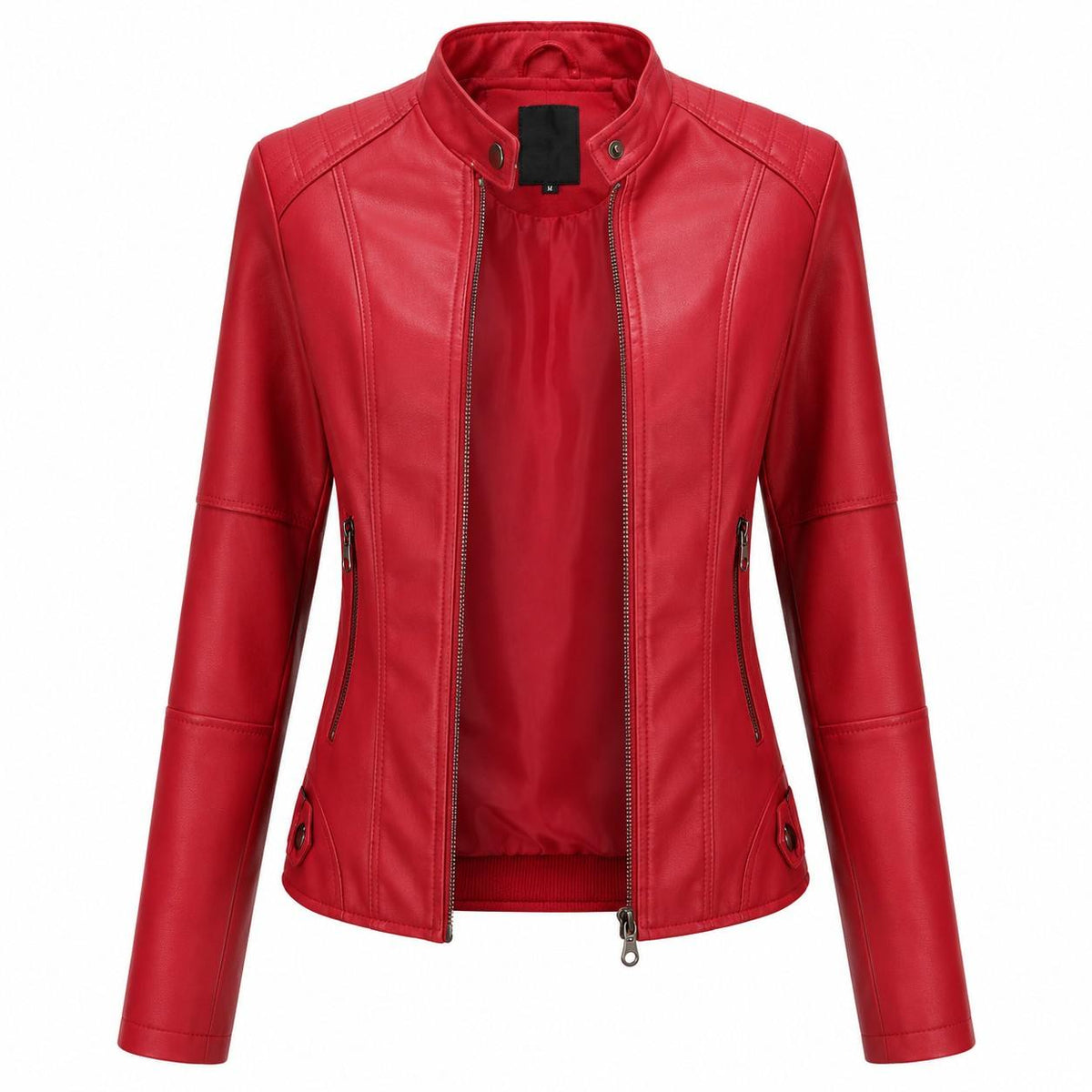 Damen-Bikerjacke aus PU-Leder | Baumwollfutter & Stehkragen | Reißverschluss für den Winter