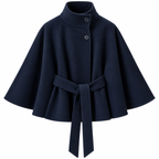 Damen-Cape-Mantel aus Wollmischung | Wolle & Polyester | Hoher Kragen und Bindegürtel