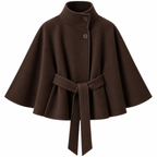 Damen-Cape-Mantel aus Wollmischung | Wolle & Polyester | Hoher Kragen und Bindegürtel