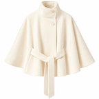 Damen-Cape-Mantel aus Wollmischung | Wolle & Polyester | Hoher Kragen und Bindegürtel