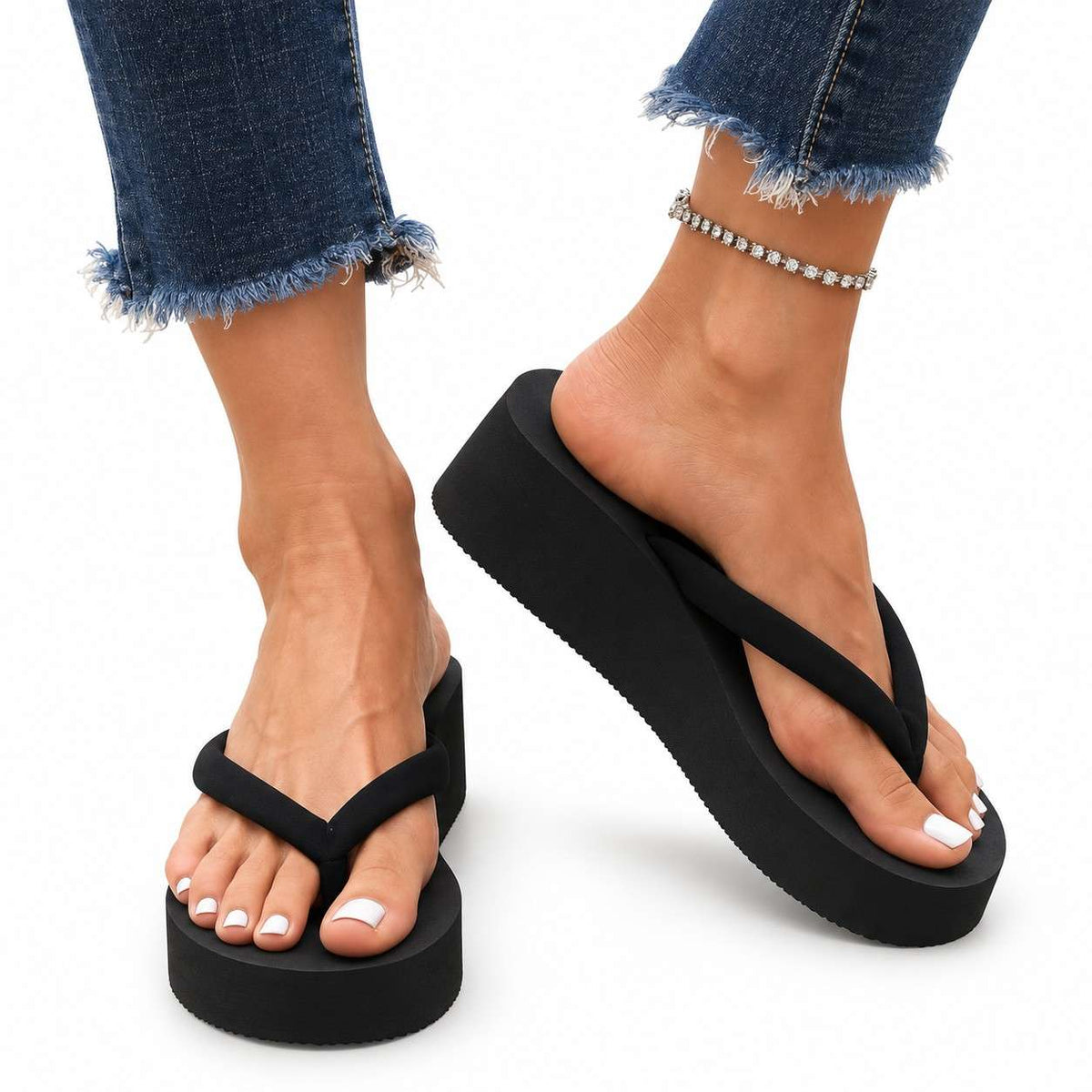 Damen-Flip-Flops mit Keilabsatz | Leichte EVA-Sohle & PU-Riemen | Offene Slip-On-Sandalen für den Sommer