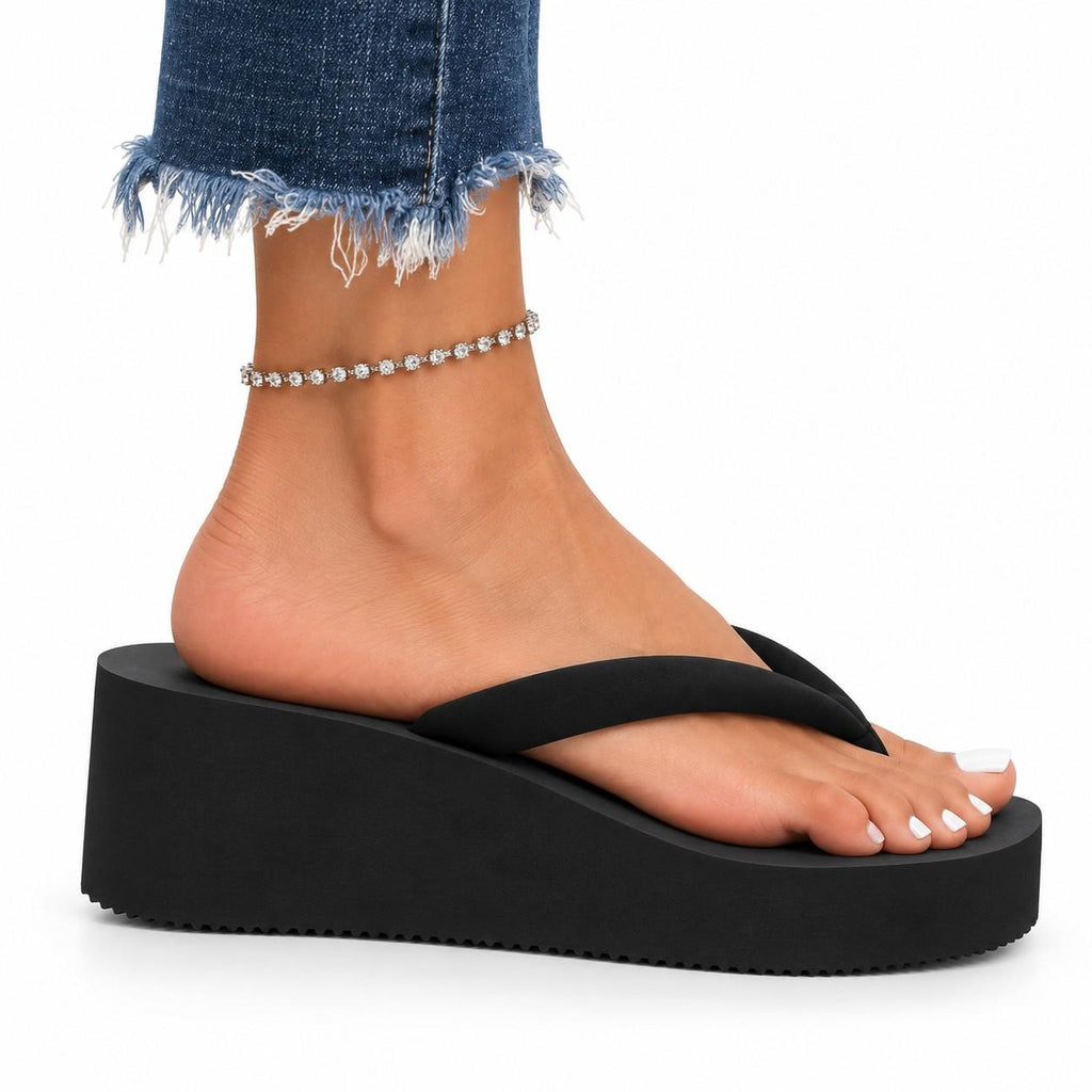 Damen-Flip-Flops mit Keilabsatz | Leichte EVA-Sohle & PU-Riemen | Offene Slip-On-Sandalen für den Sommer