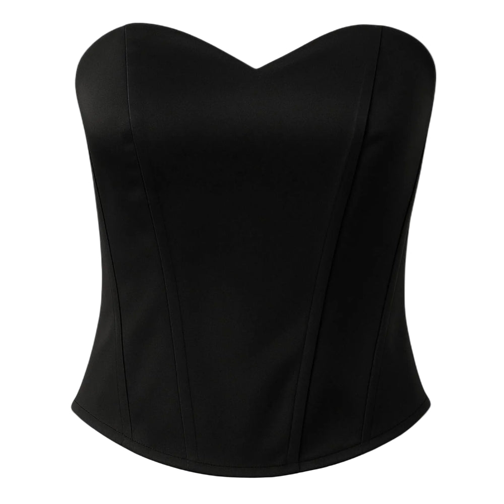 Damen-Korsett-Top mit Satinoberfläche | Strukturiertes Bustier-Design | Ärmelloses Longline-Top mit Reißverschluss