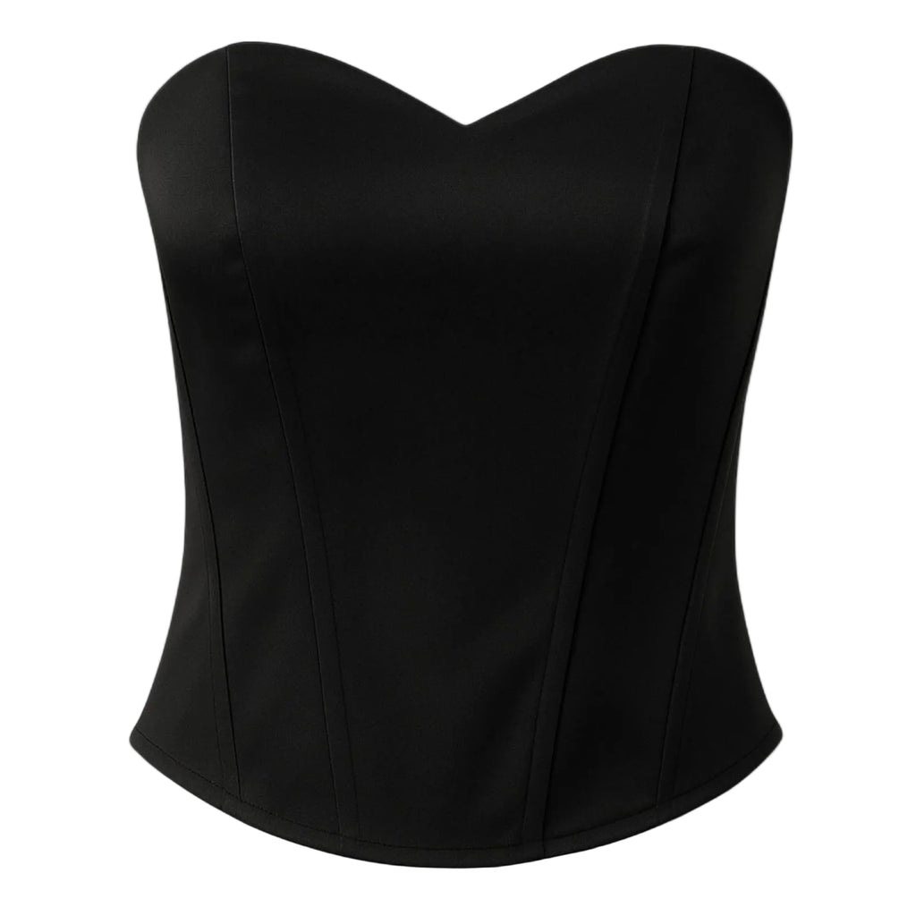 Damen-Korsett-Top mit Satinoberfläche | Strukturiertes Bustier-Design | Ärmelloses Longline-Top mit Reißverschluss