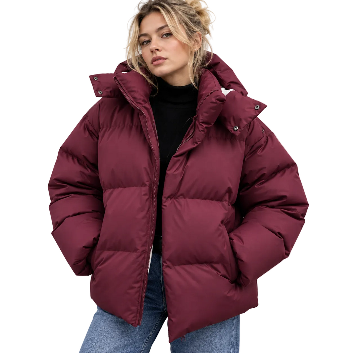 Damen-Pufferjacke | Steppdesign mit isolierender Füllung | Hoher Kragen & Reißverschlusstaschen