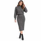 Damen-Strickensemble aus Baumwollmischung | Pullover mit hohem Polokragen | Zweiteiliges Set mit passender Hose