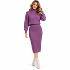 Damen-Strickensemble aus Baumwollmischung | Pullover mit hohem Polokragen | Zweiteiliges Set mit passender Hose