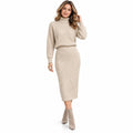Damen-Strickensemble aus Baumwollmischung | Pullover mit hohem Polokragen | Zweiteiliges Set mit passender Hose