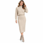 Damen-Strickensemble aus Baumwollmischung | Pullover mit hohem Polokragen | Zweiteiliges Set mit passender Hose