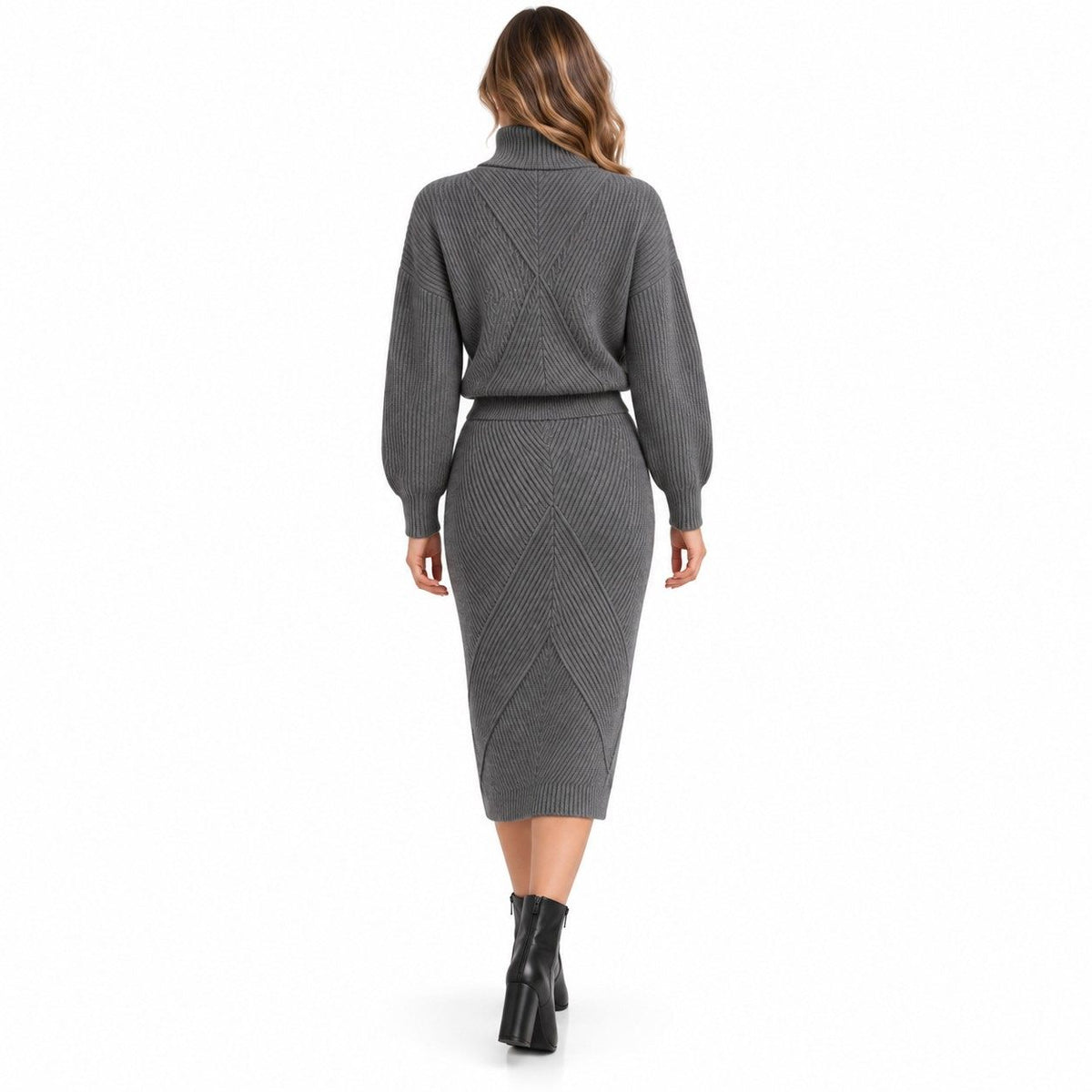 Damen-Strickensemble aus Baumwollmischung | Pullover mit hohem Polokragen | Zweiteiliges Set mit passender Hose