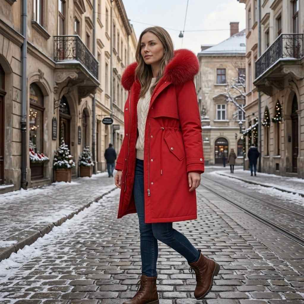 Damen-Winterjacke mit Kapuze | Polyester & Reißverschluss | Verstellbare Ärmelbündchen