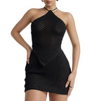 Damen-Zweiteiler mit Neckholder-Top | Baumwollmischung & passender Rock | Sommer-Set für Urlaub und Alltag