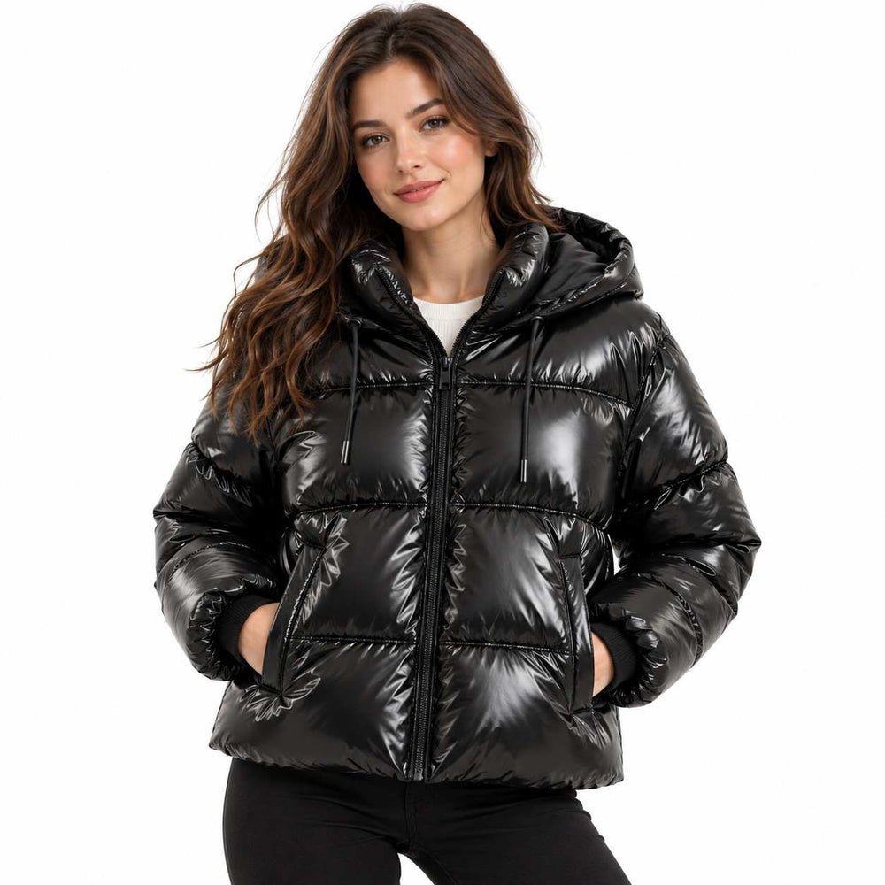 Damen Baumwolljacke mit Kapuze | Anorak-inspiriertes Design | Winterjacke in Schwarz und Weiß