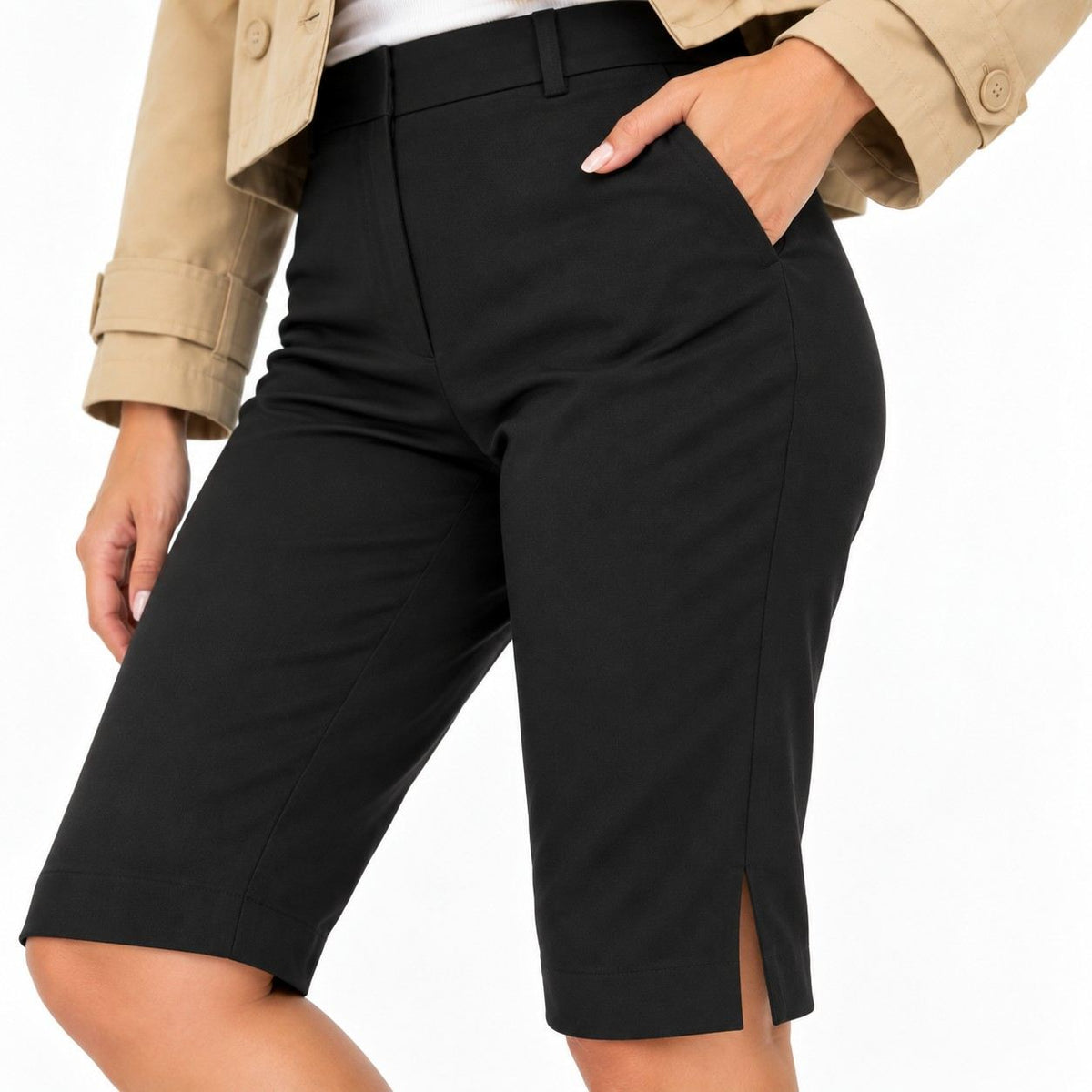 Damen Caprihose | Spandex & Nylon Stretchgewebe | Hohe Taille mit Seitenschlitzen