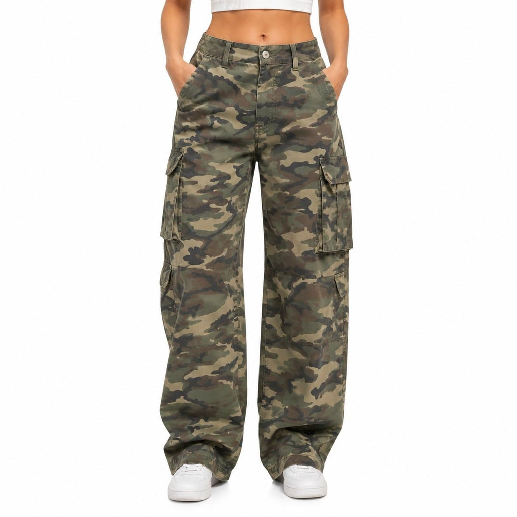 Damen Cargo-Jeans | Camouflage-Muster & Stretchbund | Regular-Fit-Design