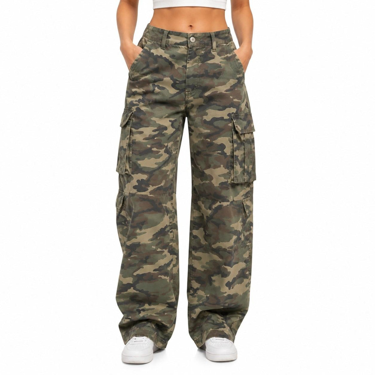 Damen Cargo-Jeans | Camouflage-Muster & Stretchbund | Regular-Fit-Design