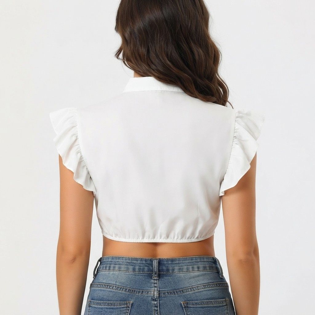 Damen Dirndl Crop Top | Baumwollmischung mit Spitze | Schnürung Vorne