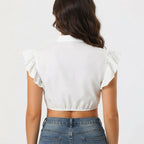 Damen Dirndl Crop Top | Baumwollmischung mit Spitze | Schnürung Vorne