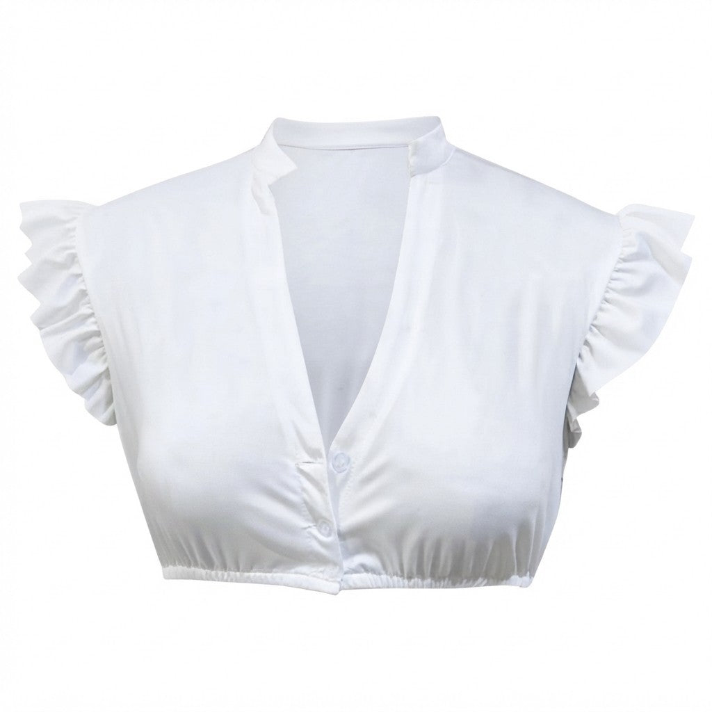 Damen Dirndl Crop Top | Baumwollmischung mit Spitze | Schnürung Vorne