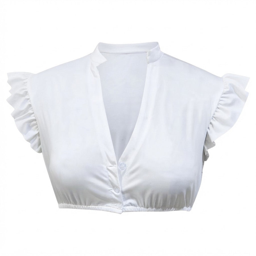 Damen Dirndl Crop Top | Baumwollmischung mit Spitze | Schnürung Vorne