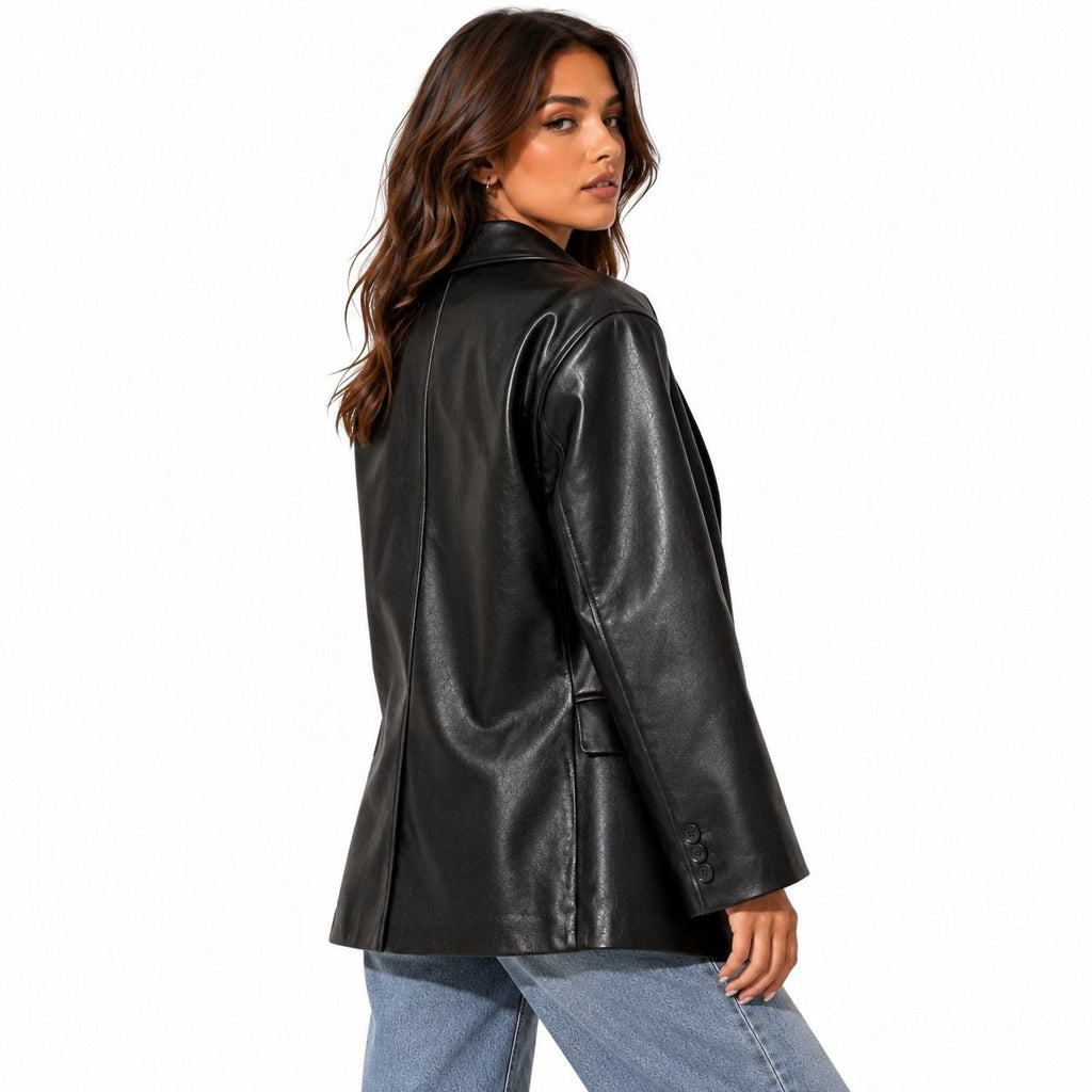 Damen Lederblazer | Reverskragen & Ein-Knopf-Verschluss | Lockere Passform