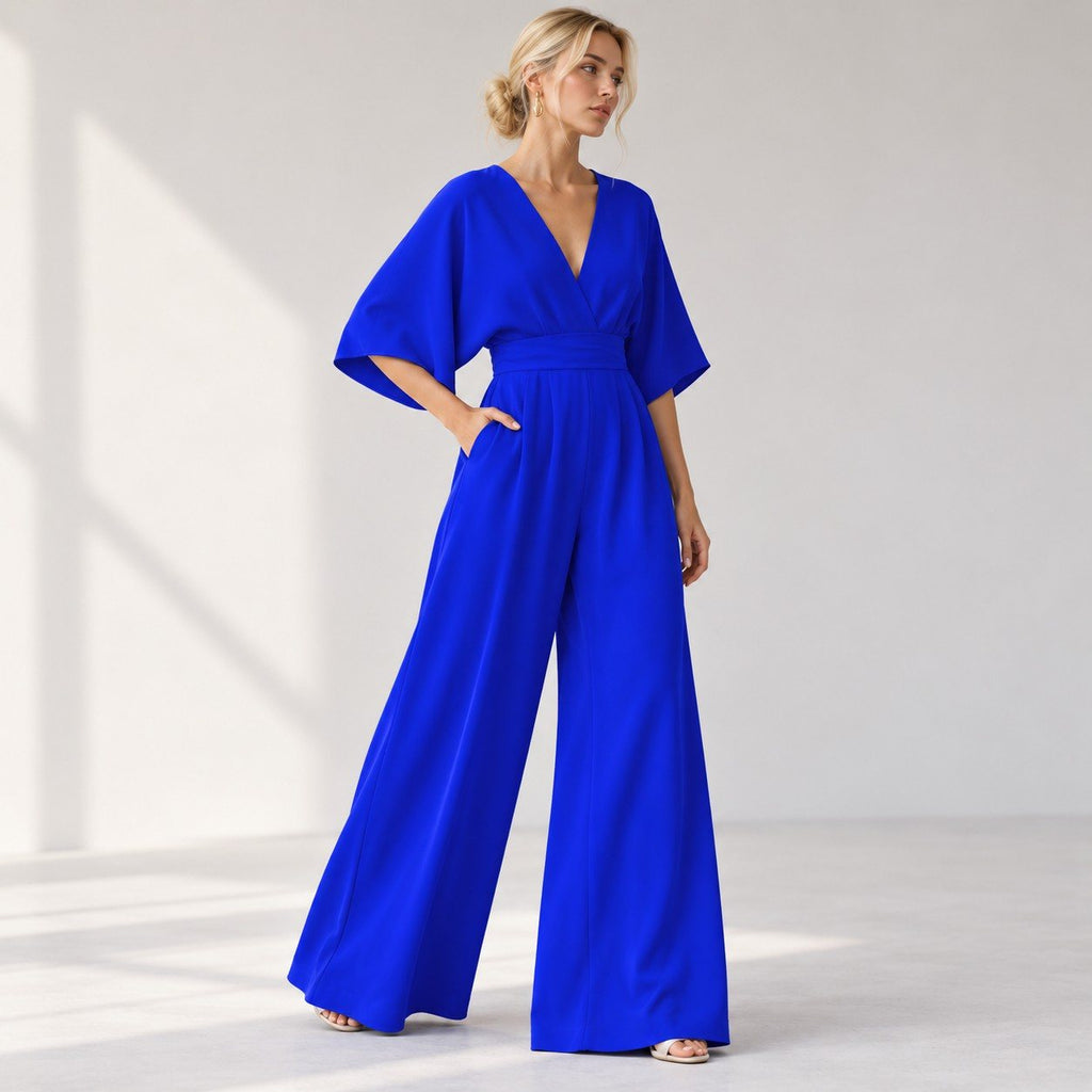 Damen Mousseline-Jumpsuit | Hohe Taille & Weites Bein | Langes Einfarbiges Design