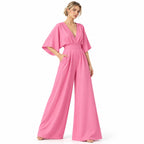 Damen Mousseline-Jumpsuit | Hohe Taille & Weites Bein | Langes Einfarbiges Design