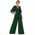 Damen Mousseline-Jumpsuit | Hohe Taille & Weites Bein | Langes Einfarbiges Design