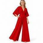 Damen Mousseline-Jumpsuit | Hohe Taille & Weites Bein | Langes Einfarbiges Design