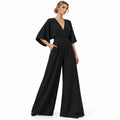 Damen Mousseline-Jumpsuit | Hohe Taille & Weites Bein | Langes Einfarbiges Design