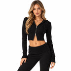 Damen Strick-Cardigan mit Kapuze | Polyestermischung | Kurzes Zip-Up-Design