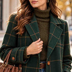 Damenjacke aus Wollmischung | Karomuster & figurbetonter Schnitt | Langarmjacke für Herbst und Winter