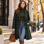 Damenjacke aus Wollmischung | Karomuster & figurbetonter Schnitt | Langarmjacke für Herbst und Winter
