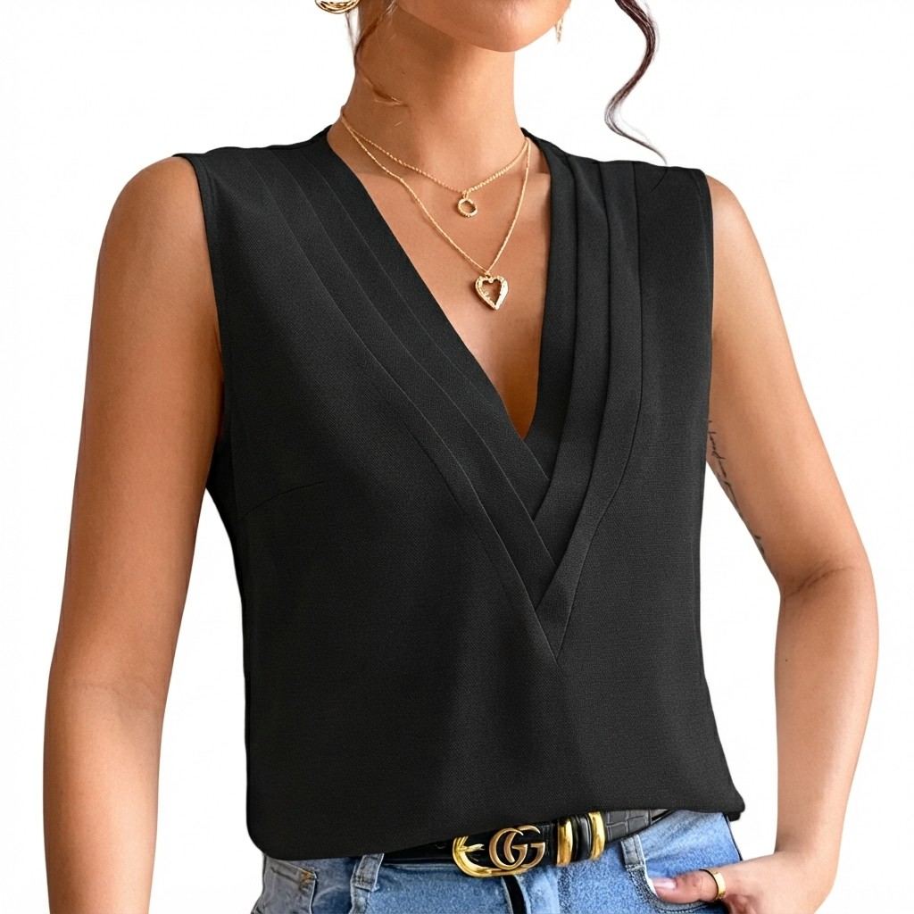 Damen Ärmellose Bluse | Leichte Polyestermischung | Lockerer Schnitt aus Webstoff