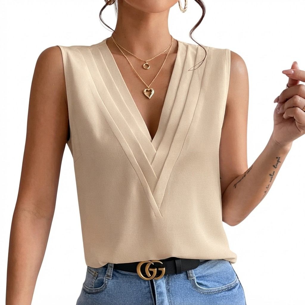 Damen Ärmellose Bluse | Leichte Polyestermischung | Lockerer Schnitt aus Webstoff