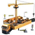 Baustellen LKW Spielset aus Kunststoff & Metall | 1:12 Transporter mit Kran | Baufahrzeuge & Straßenzubehör für Kinder | Novera