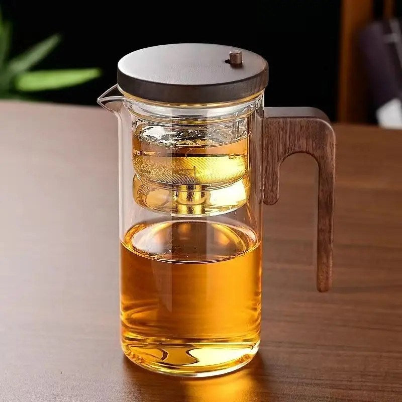Glas Teekanne mit Holzgriff | Tee-Trennfunktion | 520 & 720 ml