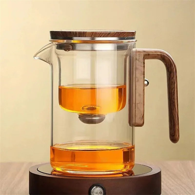 Glas Teekanne mit Holzgriff | Tee-Trennfunktion | 520 & 720 ml